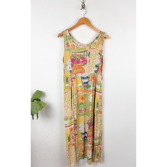 VTG Jams World Quirky Crayon Print Sleeveless Maxi Dress Sz M - Picture 1 of 9